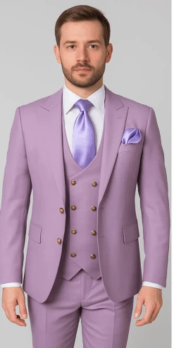 Rossi Man MAX RM1378 Slim Fit 3-Piece Suit – Sophisticated Solid Lavender Suit For Men -Alberto Nardoni Shop ROSSI MAN SLIM FIT 3 PIECE SUIT MAX RM1378