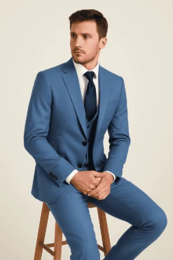 Rossi Man MAX RM1387 Slim Fit 3-Piece Suit – Stylish Solid Blue Formalwear For Men -Alberto Nardoni Shop ROSSI MAN SLIM FIT 3 PIECE SUIT MAX RM1387 3