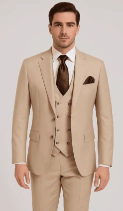 Rossi Man Max RM1391 – Slim Fit 3-Piece Men’s Suit In Solid Beige -Alberto Nardoni Shop ROSSI MAN SLIM FIT 3 PIECE SUIT MAX RM1391