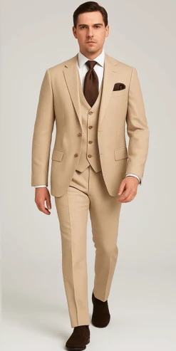 Rossi Man Max RM1391 – Slim Fit 3-Piece Men’s Suit In Solid Beige -Alberto Nardoni Shop ROSSI MAN SLIM FIT 3 PIECE SUIT MAX RM1391 3