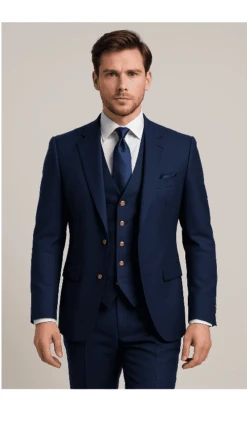 Modern 3-Piece Suit For Men – Rossi Man Max Tailored Slim Fit In Solid Navy | RM1393 -Alberto Nardoni Shop ROSSI MAN SLIM FIT 3 PIECE SUIT MAX RM1393