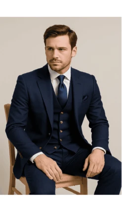 Modern 3-Piece Suit For Men – Rossi Man Max Tailored Slim Fit In Solid Navy | RM1393 -Alberto Nardoni Shop ROSSI MAN SLIM FIT 3 PIECE SUIT MAX RM1393 2