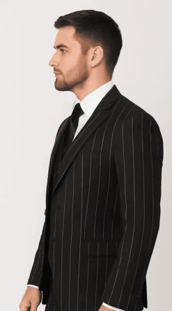 Rossi Man Max RM1728 – Slim Fit 3-Piece Men’s Suit In Black Stripe -Alberto Nardoni Shop ROSSI MAN SLIM FIT 3 PIECE SUIT MAX RM1728 2