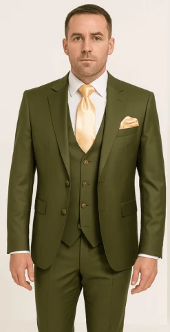 Rossi Man MAX RM1775 Slim Fit 3-Piece Suit – Sophisticated Tailored Olive Green Suit For Men -Alberto Nardoni Shop ROSSI MAN SLIM FIT 3 PIECE SUIT MAX RM1775