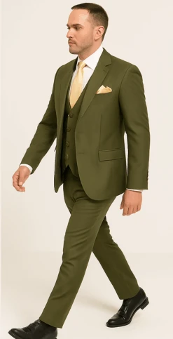 Rossi Man MAX RM1775 Slim Fit 3-Piece Suit – Sophisticated Tailored Olive Green Suit For Men -Alberto Nardoni Shop ROSSI MAN SLIM FIT 3 PIECE SUIT MAX RM1775 3