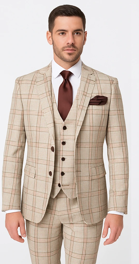 Rossi Man MAX RM1824 Slim Fit 3-Piece Light Brown Suit – Elegant Formalwear For Men 5 Rossi Man MAX RM1824 Slim Fit 3-Piece Light Brown Suit – Elegant Formalwear For Men - Image 5