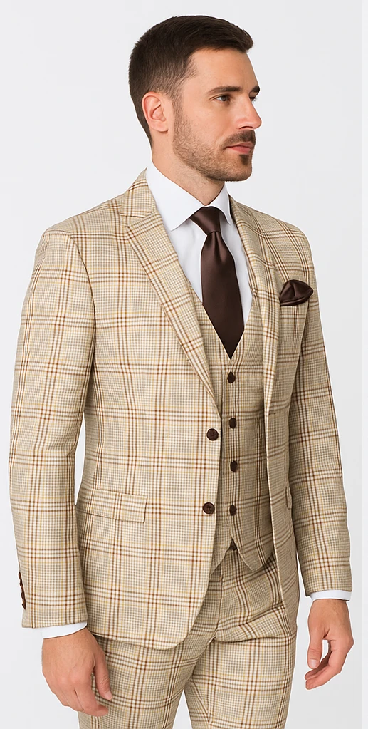 Rossi Man MAX RM1824 Slim Fit 3-Piece Light Brown Suit – Elegant Formalwear For Men 3 Rossi Man MAX RM1824 Slim Fit 3-Piece Light Brown Suit – Elegant Formalwear For Men - Image 3
