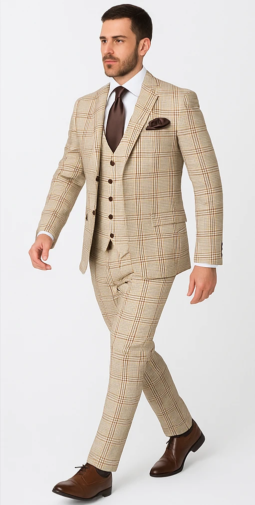 Rossi Man MAX RM1824 Slim Fit 3-Piece Light Brown Suit – Elegant Formalwear For Men 4 Rossi Man MAX RM1824 Slim Fit 3-Piece Light Brown Suit – Elegant Formalwear For Men - Image 4