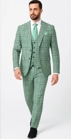 Rossi Man MAX RM1825 Slim Fit 3-Piece Mint Green Suit – Modern Formalwear For Men -Alberto Nardoni Shop ROSSI MAN SLIM FIT 3 PIECE SUIT MAX RM1825 3