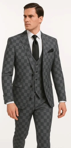 Rossi Man MAX RM1836 Slim Fit 3-Piece Grey Suit – Tailored Formal Suit For Men -Alberto Nardoni Shop ROSSI MAN SLIM FIT 3 PIECE SUIT MAX RM1836