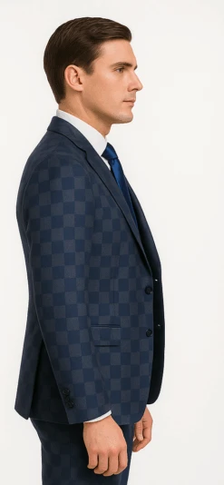 Rossi Man MAX Collection RM1838 – Modern Slim Fit 3-Piece Navy Check Suit For Men -Alberto Nardoni Shop ROSSI MAN SLIM FIT 3 PIECE SUIT MAX RM1838 2