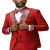 Red Prom Tuxedo - Perfect Wedding Suit Vested Rhinestone Lapelled