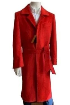 Belt Coat Mens Full Length Overcoat - Wholesale Coat - Wholesale Winter Coats -Alberto Nardoni Shop Red Wool Belted Overcoat
