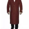 Mens Overcoat -Mens Long Wool Topcoats- Topcoat For Men-Men's Dress Coat Full Length Wool Dress Top Coat / Overcoat In Burgundy Overcoat -Alberto Nardoni Shop Red Wool Dress Top Coat 36866