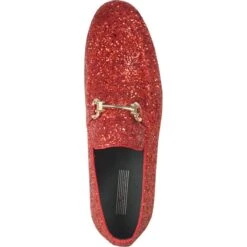 Mens Modern Glitter Sequin Prom Tuxedo Buckle Loafer In Red -Alberto Nardoni Shop Red90