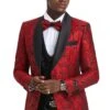 Men's One Button Slim Fit Shiny Paisley Red Prom Tuxedo -Alberto Nardoni Shop Red Tuxedo1