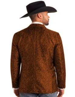 Mens Notch Lapel Paisley Blazer Copper -Alberto Nardoni Shop Rock Roll Paisley Jacquard Blazer in Copper 2