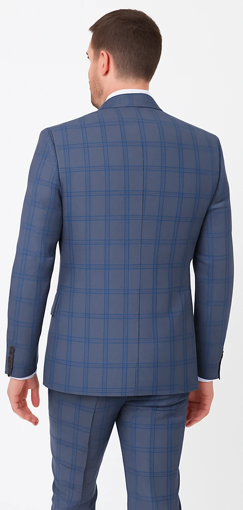 Rossi Man MAX RM1823 Slim Fit 3-Piece Blue Plaid Suit – Tailored For Weddings & Business 4 Rossi Man MAX RM1823 Slim Fit 3-Piece Blue Plaid Suit – Tailored For Weddings & Business - Image 4