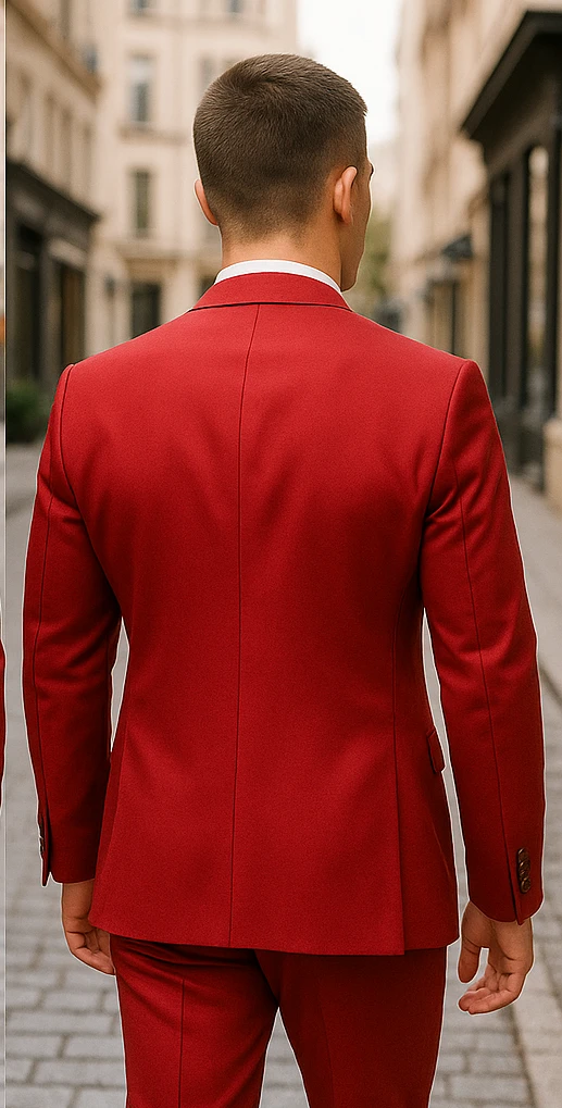 Rossiman Men's Red Suit – Stylish 1-Button Peak Lapel Jacket & Double-Breasted Vest 3 Rossiman Men's Red Suit – Stylish 1-Button Peak Lapel Jacket & Double-Breasted Vest - Image 3