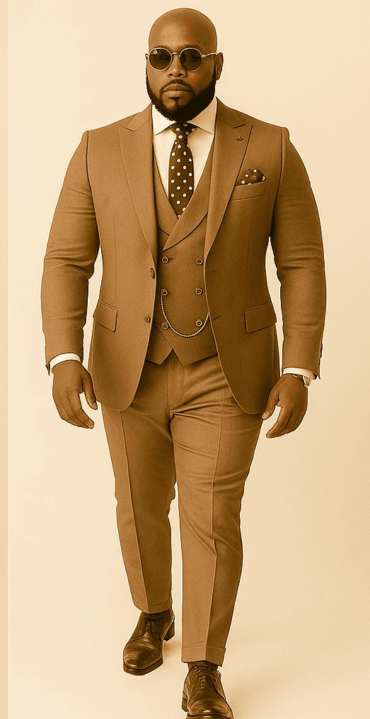 Rossiman Men’s Tan Suit – Gold Buttons & Double-Breasted Vest Elegance - Image 4