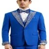 Royal Blue Prom Tuxedo - Perfect Wedding Suit Vested Rhinestone Lapelled