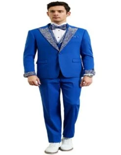 Royal Blue Prom Tuxedo - Perfect Wedding Suit Vested Rhinestone Lapelled -Alberto Nardoni Shop Royal Blue Prom Tuxedos