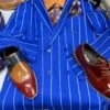 Mens Double Breasted Blazer Suit Jacket - Bold Pinstripe Sport Coat In Royal And White Pinstripe