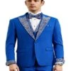 Royal And White Prom Tuxedo - Perfect Wedding Suit Vested Rhinestone Lapelled -Alberto Nardoni Shop Royal and White Prom Tuxedo
