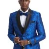 Men's One Button Slim Fit Shiny Paisley Royal Blue Prom Tuxedo -Alberto Nardoni Shop Royal Blue Tuxedo1