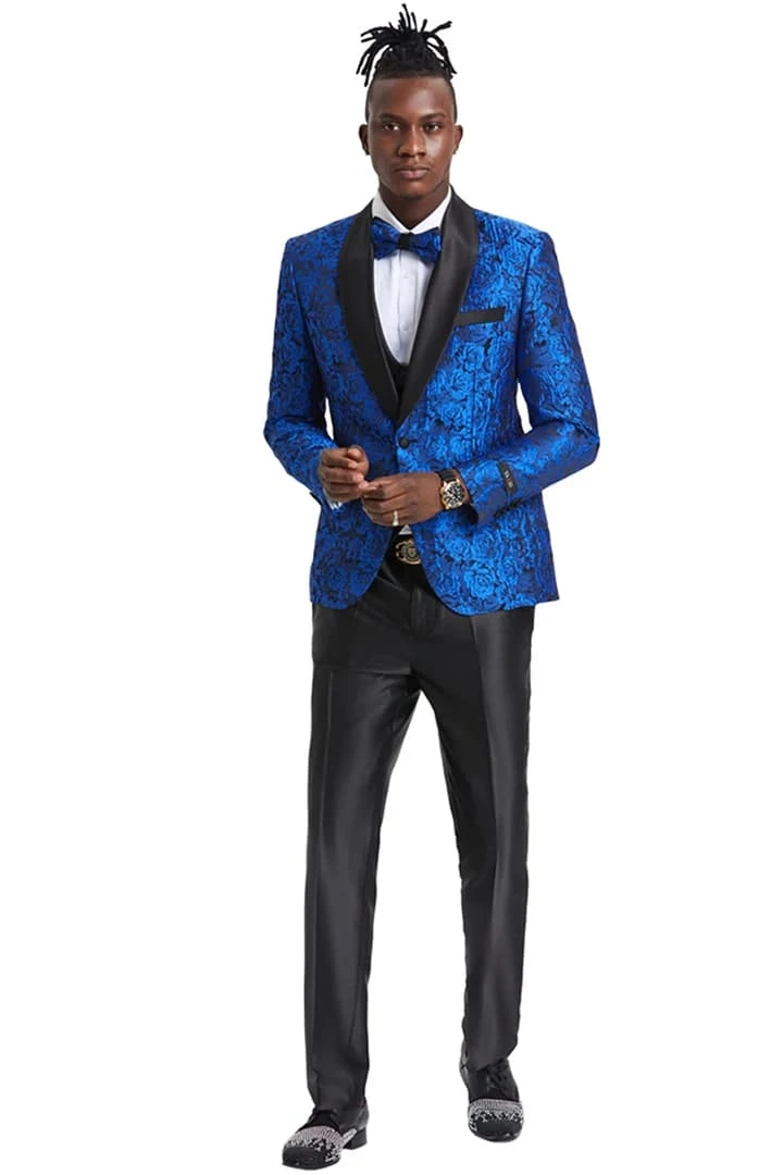 Men's One Button Slim Fit Shiny Paisley Royal Blue Prom Tuxedo 2 Men's One Button Slim Fit Shiny Paisley Royal Blue Prom Tuxedo - Image 2