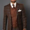Brown Plaid Suit - Copper - Orange - Rust Color Windowpane Pattern Suit - Wool Suit - Notch Lapel Side Vented Modern Fit
