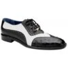 Belvedere Sesto Black / White Genuine Ostrich Quill Italian Calf Wingtip Shoes -Alberto Nardoni Shop SESTO BLACK WHITE 1