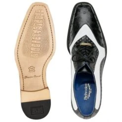 Belvedere Sesto Black / White Genuine Ostrich Quill Italian Calf Wingtip Shoes 5 Belvedere Sesto Black / White Genuine Ostrich Quill Italian Calf Wingtip Shoes -Alberto Nardoni Shop SESTO BLACK WHITE 1 02