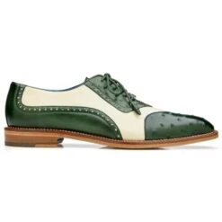 Belvedere Sesto Forest Green / Cream Genuine Ostrich QuillItalian Calf Wingtip Shoes