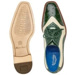Belvedere Sesto Forest Green / Cream Genuine Ostrich QuillItalian Calf Wingtip Shoes -Alberto Nardoni Shop SESTO FOREST CREAM 1 02