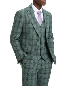 Stacy Adams - Hybrid Fit Plaid 3 Piece Green Suit -Alberto Nardoni Shop SM166H1 05 5 54590