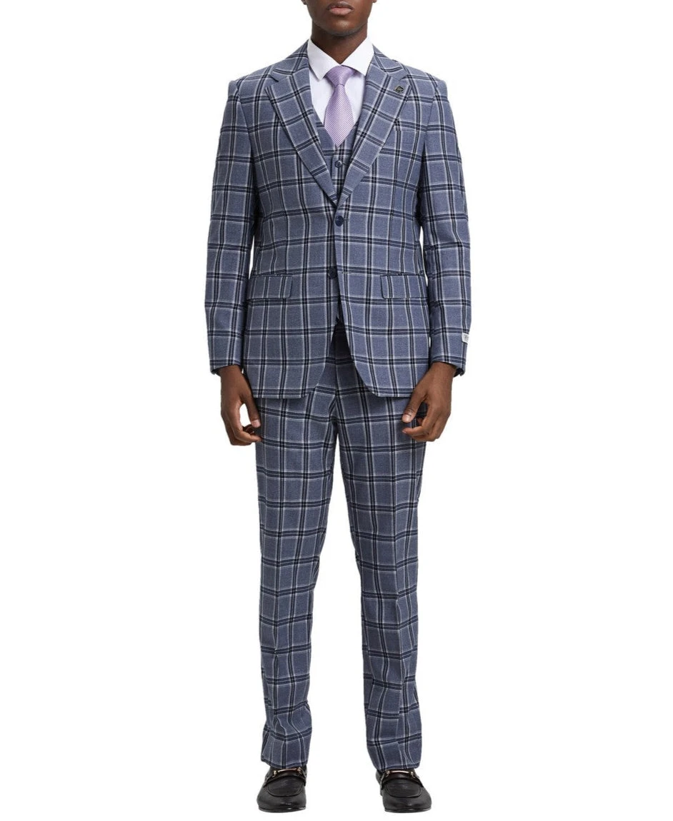 Stacy Adams - Hybrid Fit Plaid 3 Piece Grey Suit 1 Stacy Adams - Hybrid Fit Plaid 3 Piece Grey Suit