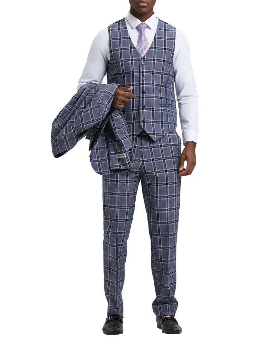 Stacy Adams - Hybrid Fit Plaid 3 Piece Grey Suit 2 Stacy Adams - Hybrid Fit Plaid 3 Piece Grey Suit - Image 2