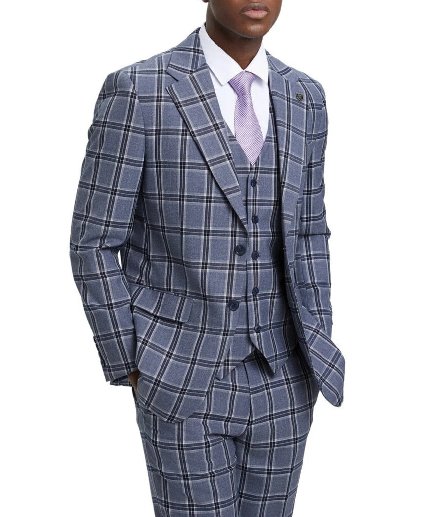 Stacy Adams - Hybrid Fit Plaid 3 Piece Grey Suit 3 Stacy Adams - Hybrid Fit Plaid 3 Piece Grey Suit - Image 3