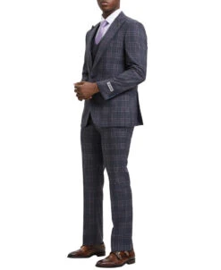 Stacy Adams - Grey 3 Piece 2 Button Plaid Peak Lapel Suit -Alberto Nardoni Shop SM170H1 11 2 19429