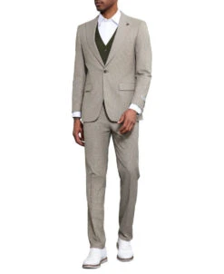 Stacy Adams - 3 Piece Suit Glen Plaid Hybrid Fit In Beige