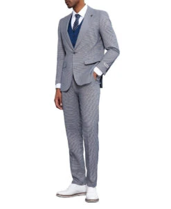 Stacy Adams - 3 Piece Suit Glen Plaid Hybrid Fit Peak Lapel In Grey -Alberto Nardoni Shop SM183H1 02 2