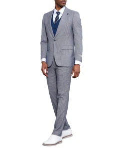 Stacy Adams - 3 Piece Suit Glen Plaid Hybrid Fit Peak Lapel In Grey