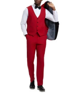 Stacy Adams - Red 3 Piece Hybrid Fit Tuxedo Satin Shawl Lapel -Alberto Nardoni Shop SMT282H1 10 2