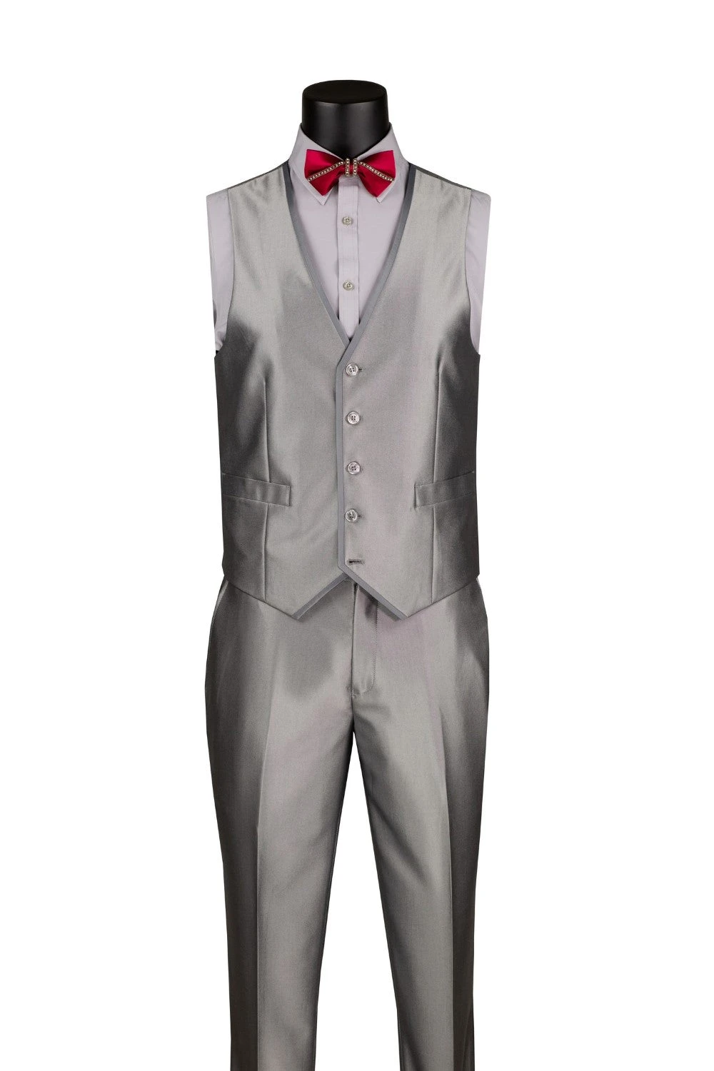 Slim Fit 3 Piece Satin Suit In Silver 2 Slim Fit 3 Piece Satin Suit In Silver - Image 2