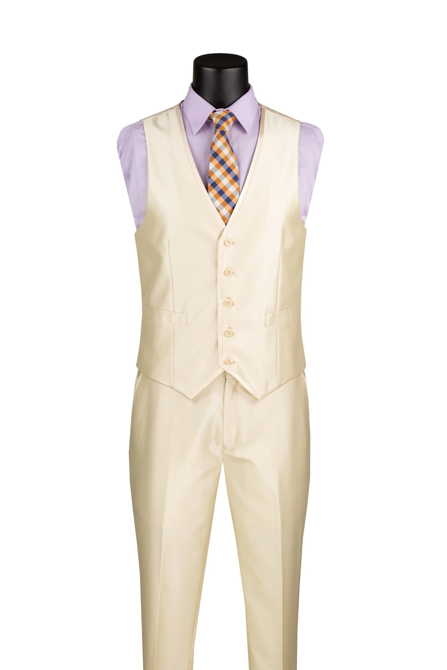 Slim Fit 3 Piece Satin Suit In Champagne Beige 2 Slim Fit 3 Piece Satin Suit In Champagne Beige - Image 2