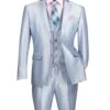 Slim Fit 3 Piece Satin Suit In Ice Blue
