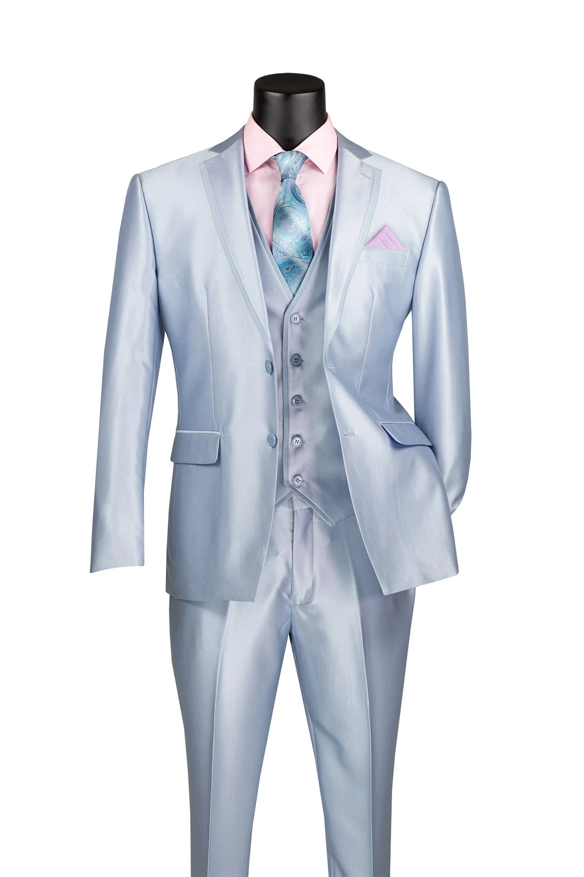 Slim Fit 3 Piece Satin Suit In Ice Blue 1 Slim Fit 3 Piece Satin Suit In Ice Blue