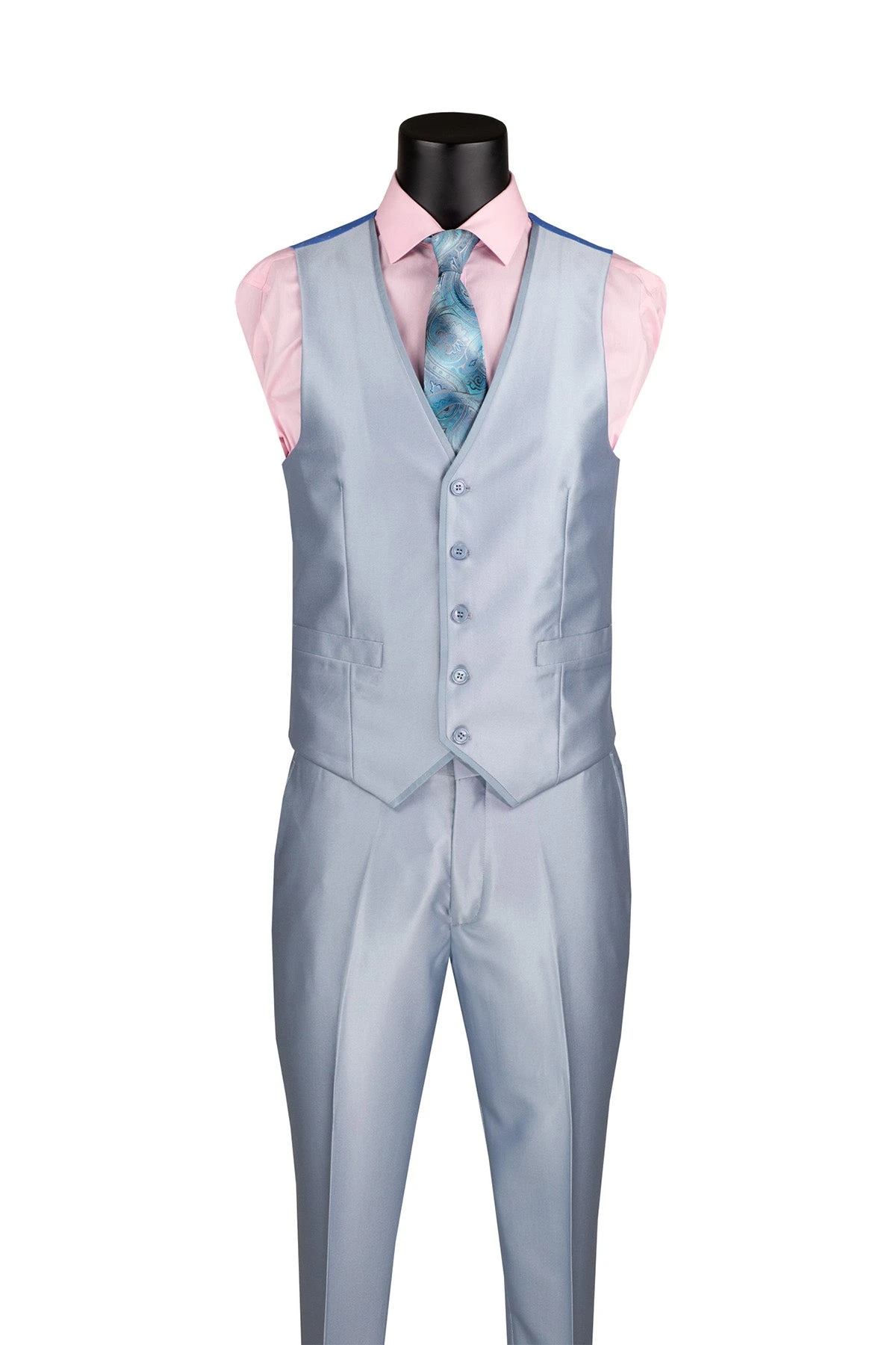 Slim Fit 3 Piece Satin Suit In Ice Blue 2 Slim Fit 3 Piece Satin Suit In Ice Blue - Image 2