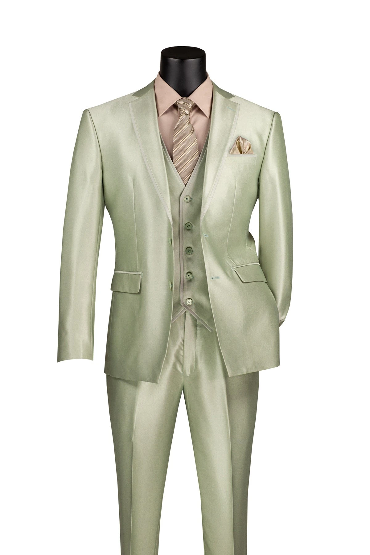 Slim Fit 3 Piece Satin Suit In Light Sage 1 Slim Fit 3 Piece Satin Suit In Light Sage